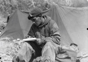 Trooper of King’s Royal Hussars, Writing Home c. 1950. Copyright: Imperial War Museum. 