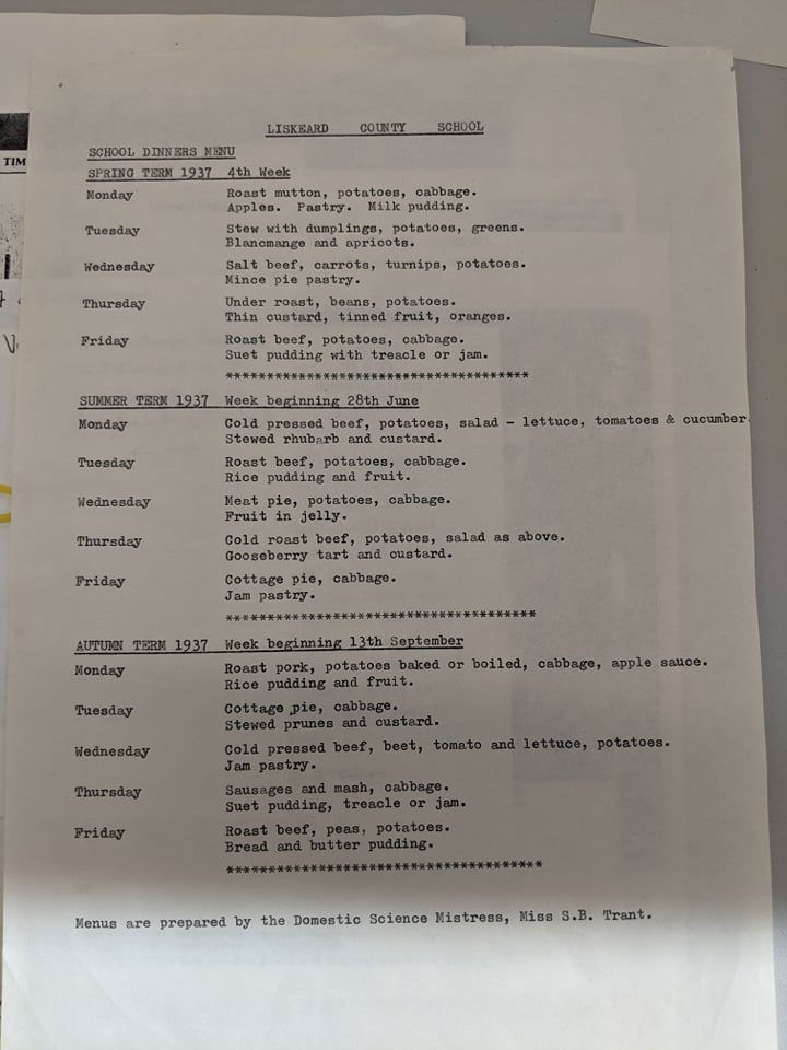 Image shows a list of foods from this school menu