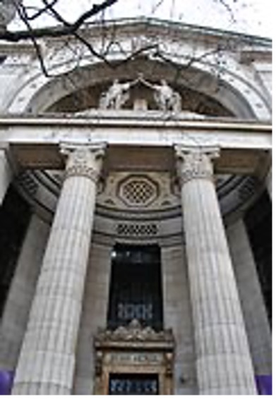 Picture shows the entrance to Bush House, London
